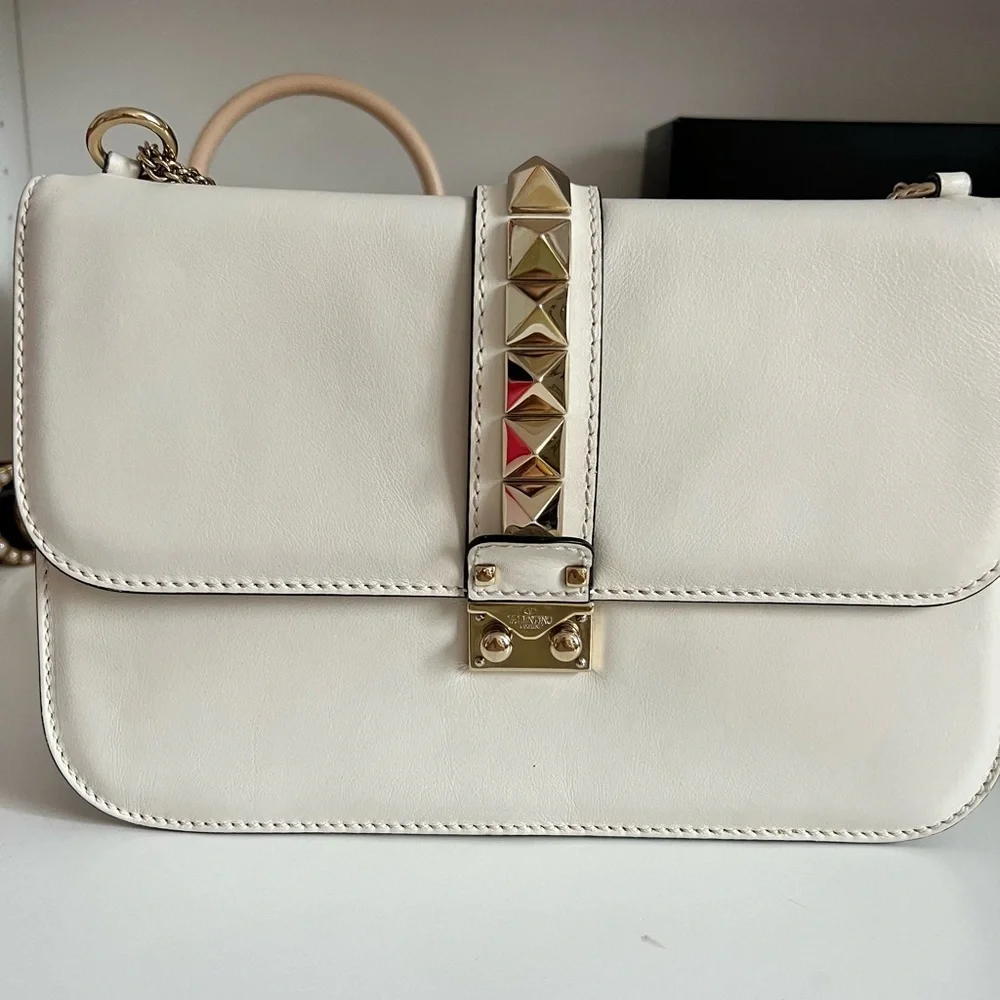 Valentino Garavani Medium White Glam Lock Flap Bag
